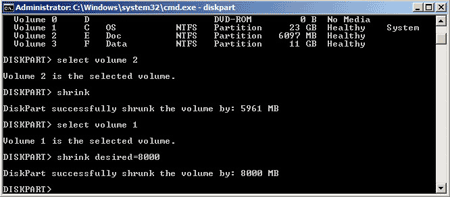 Diskpart shrink partition 