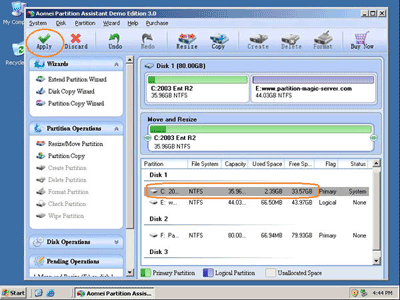 Resize windows server partition