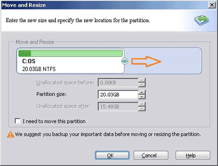 Resize partition to extend