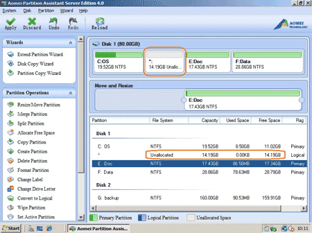 Unallocated space created